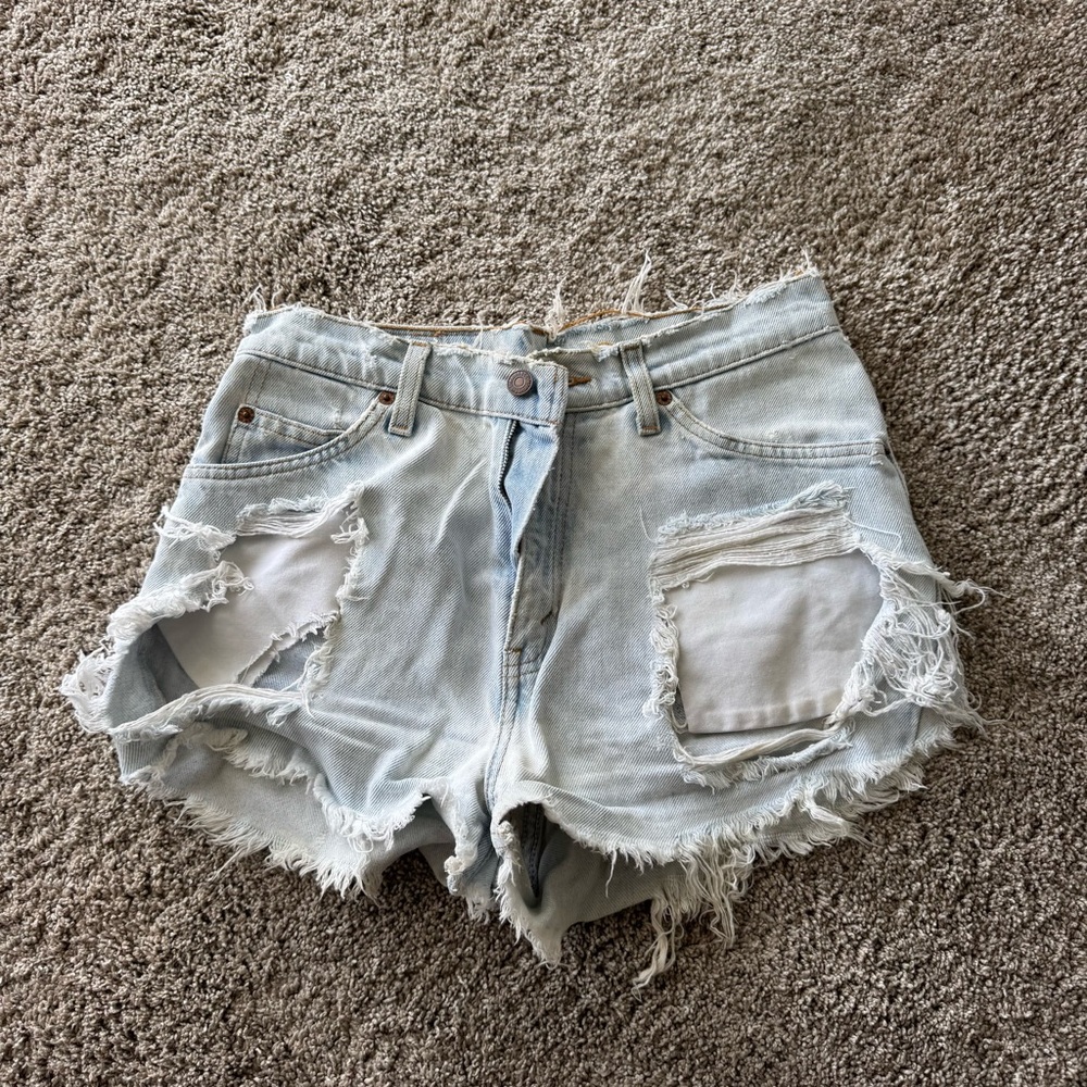 Vintage Levis denim shorts- Light Wash Distressed